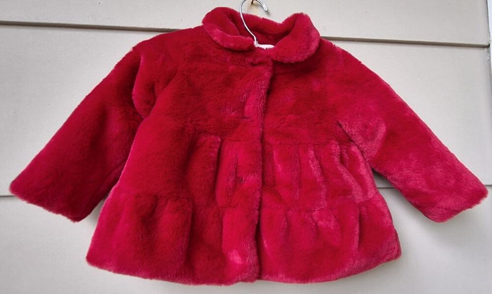 First Impressions Girl Toddler Baby Plush Faux Fur Dressy Coat Red 24 months 2T